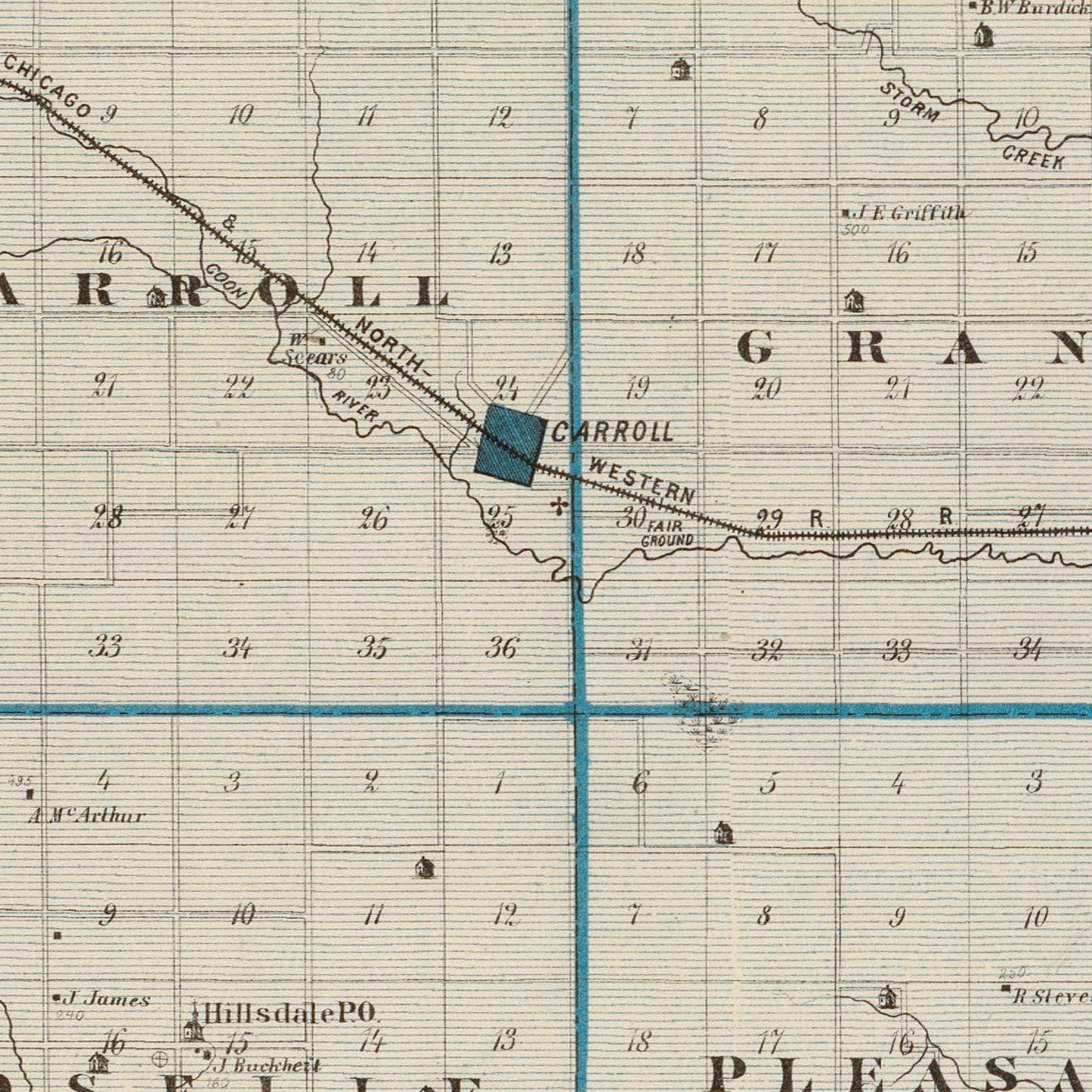 Vintage Map of Carroll County, Iowa, 1875