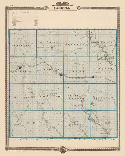 Vintage Map of Carroll County, Iowa, 1875