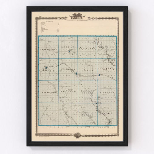 Vintage map of Carroll County, Iowa, 1875, restored vintage wall art print