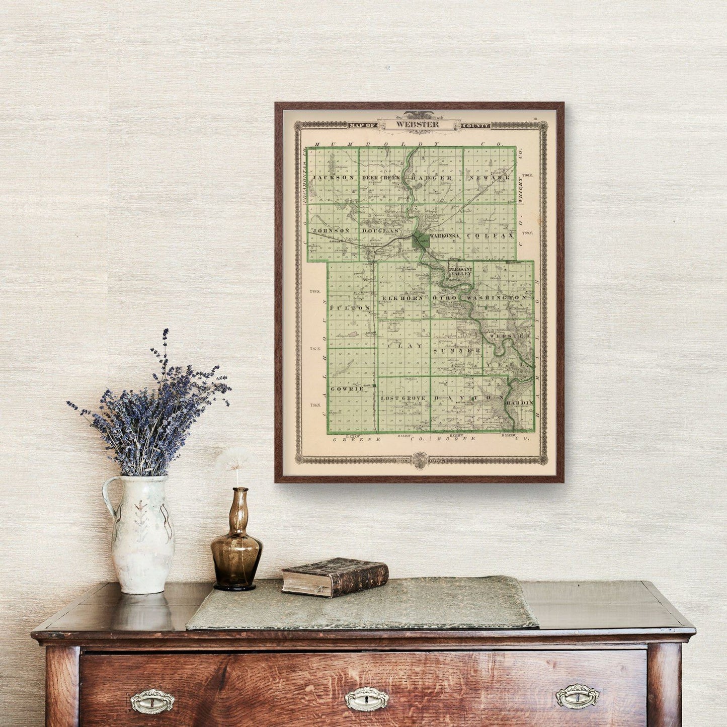 Vintage Map of Webster County, Iowa 1875