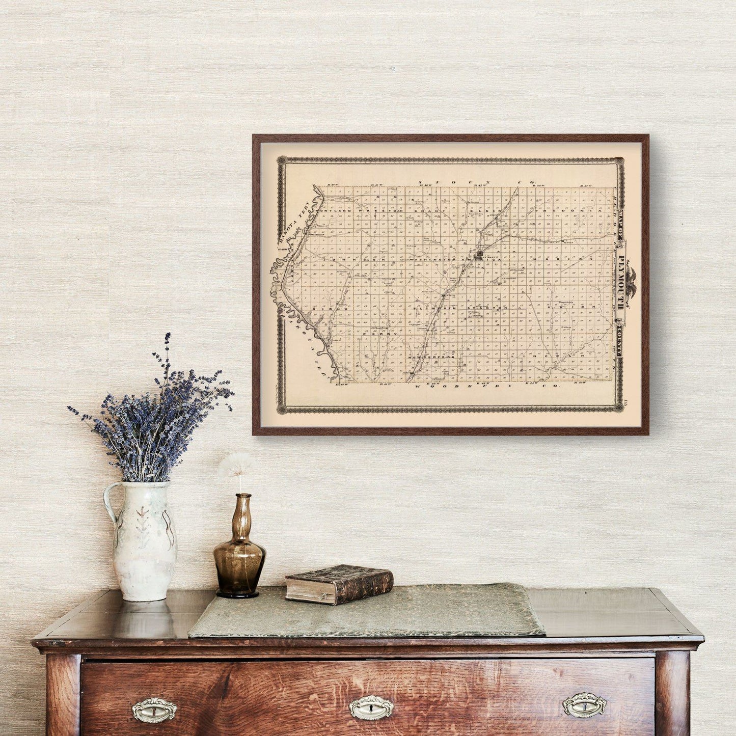 Vintage Map of Plymouth County, Iowa, 1875