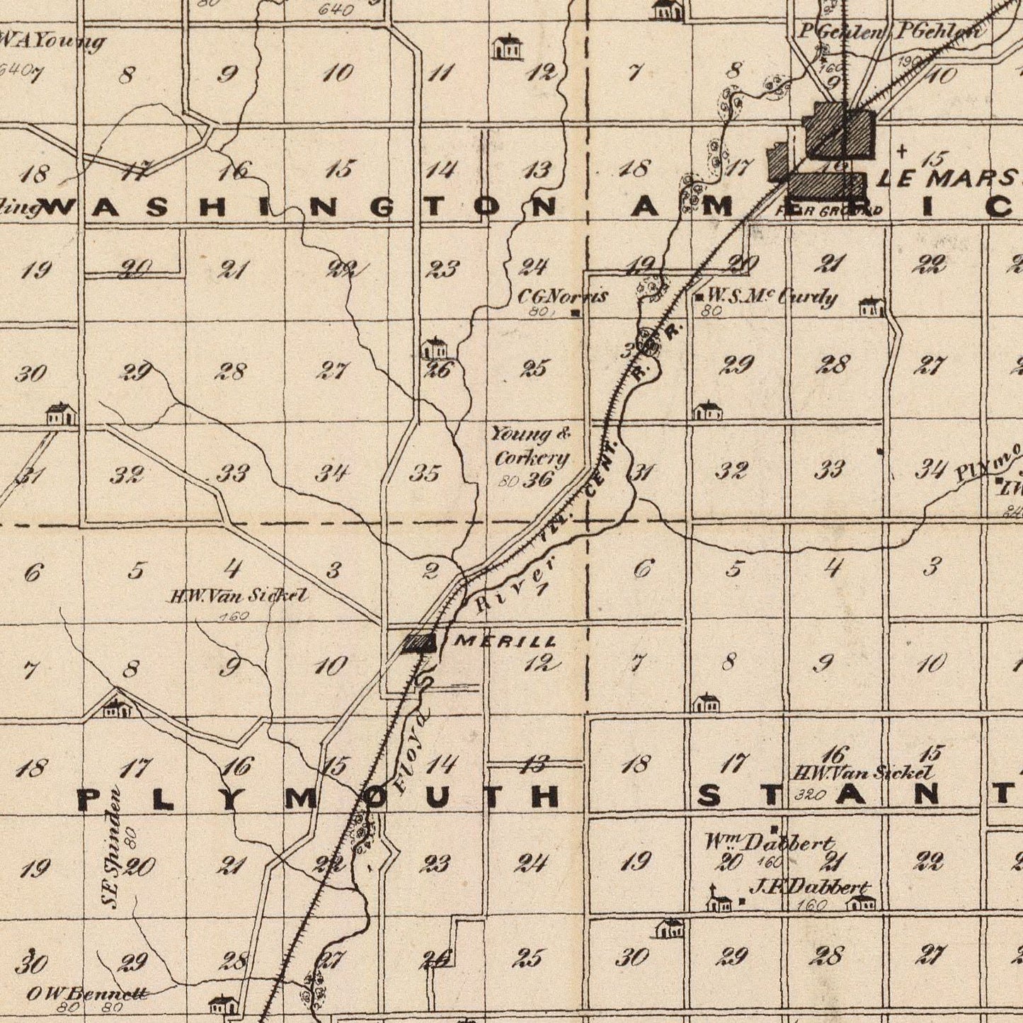 Vintage Map of Plymouth County, Iowa, 1875