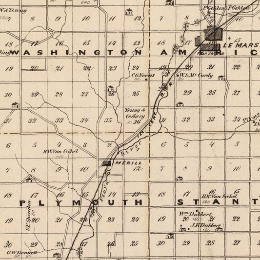 Vintage Map of Plymouth County, Iowa, 1875