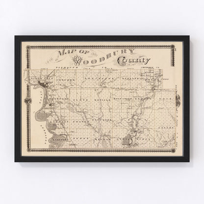 Vintage map of Woodbury County, Iowa, 1875, with Sioux City, restored wall art