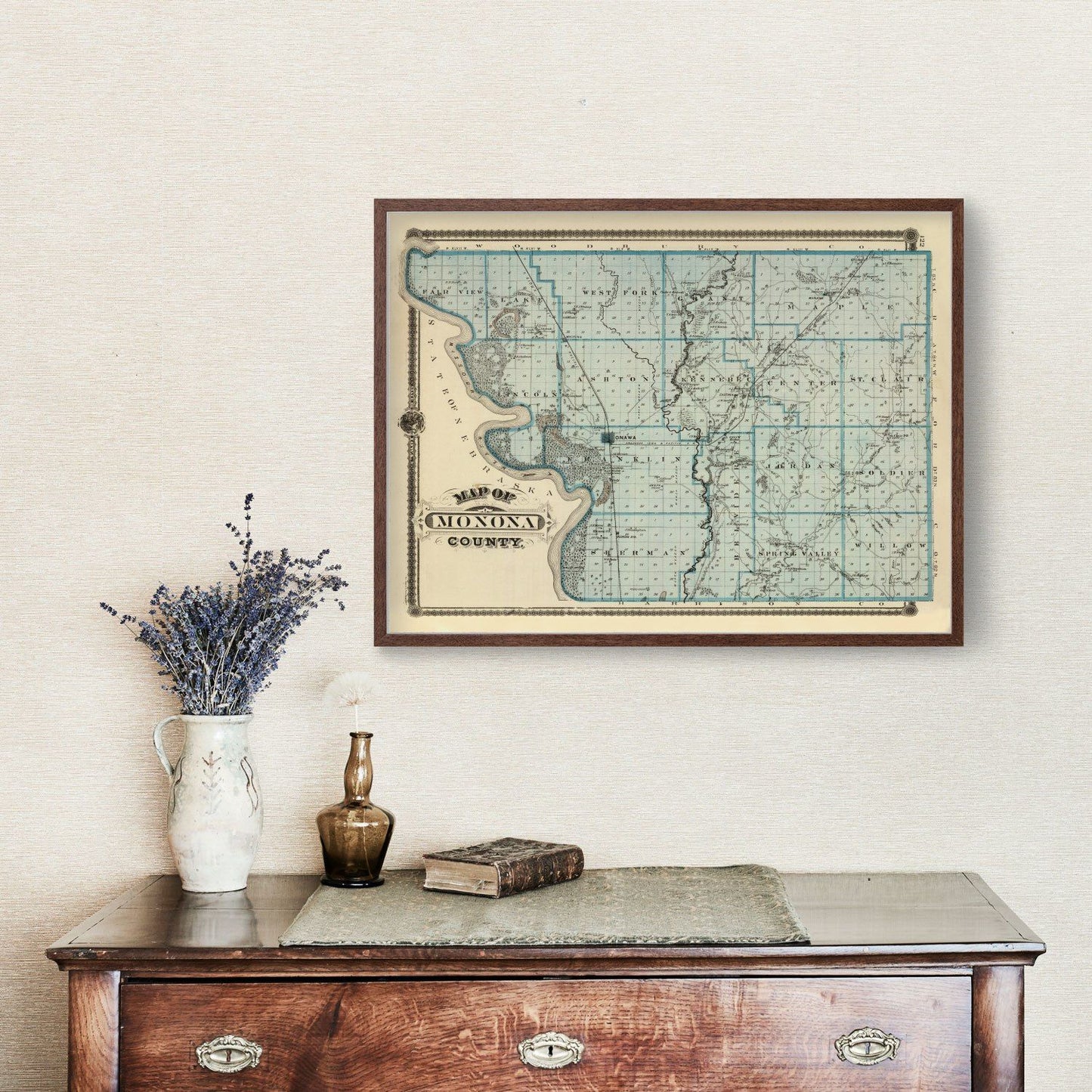 Vintage Map of Monona County, Iowa, 1875