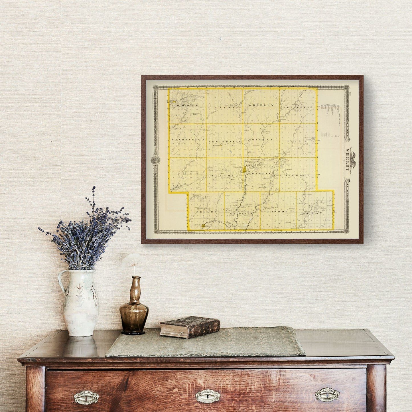 Vintage Map of Shelby County, Iowa, 1875