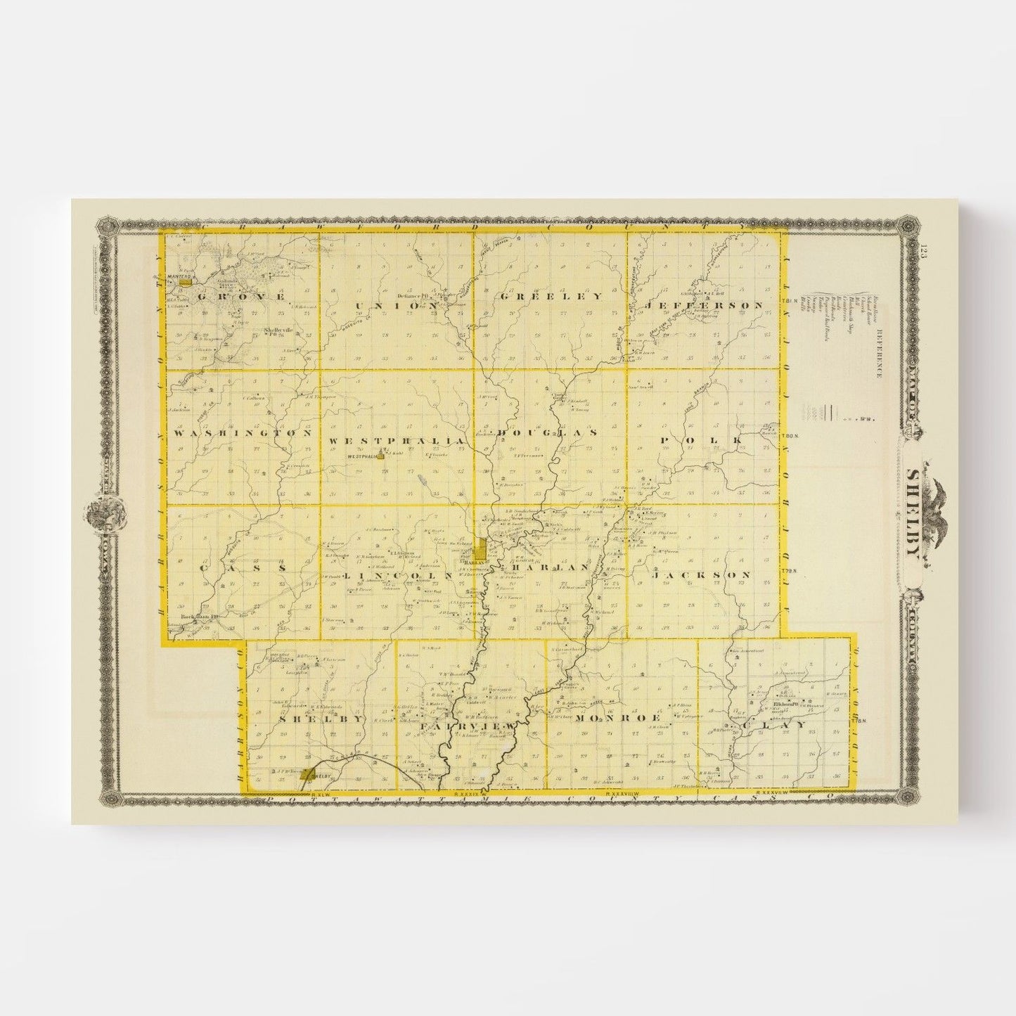 Vintage Map of Shelby County, Iowa, 1875
