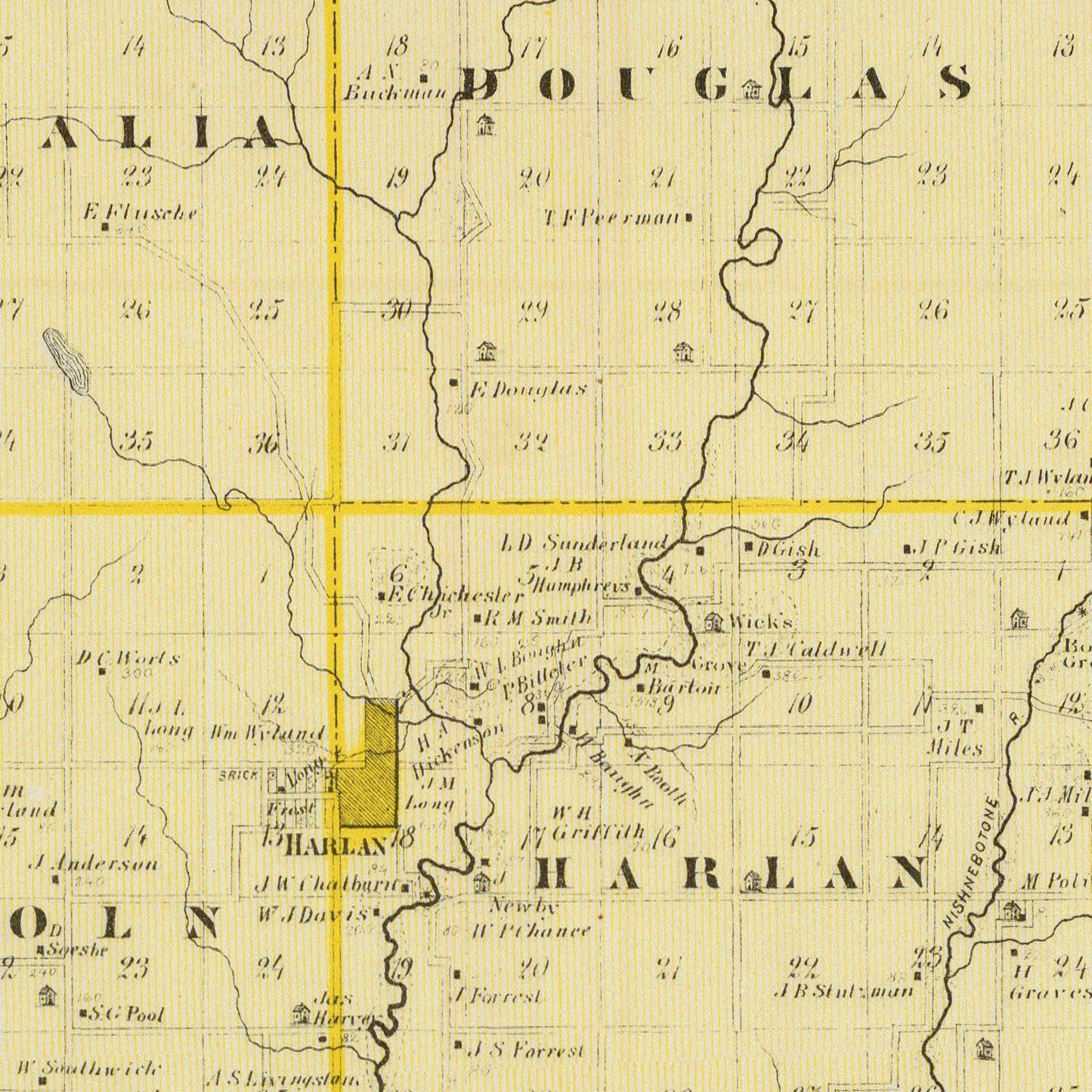 Vintage Map of Shelby County, Iowa, 1875