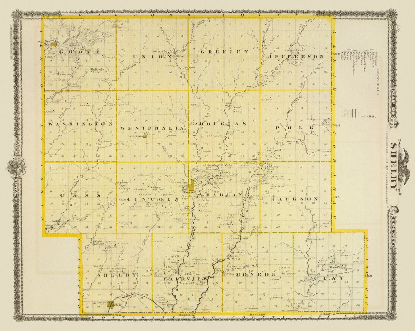 Vintage Map of Shelby County, Iowa, 1875