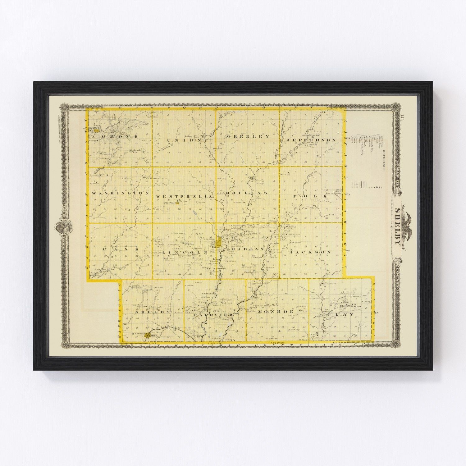 Vintage map of Shelby County, Iowa, 1875
