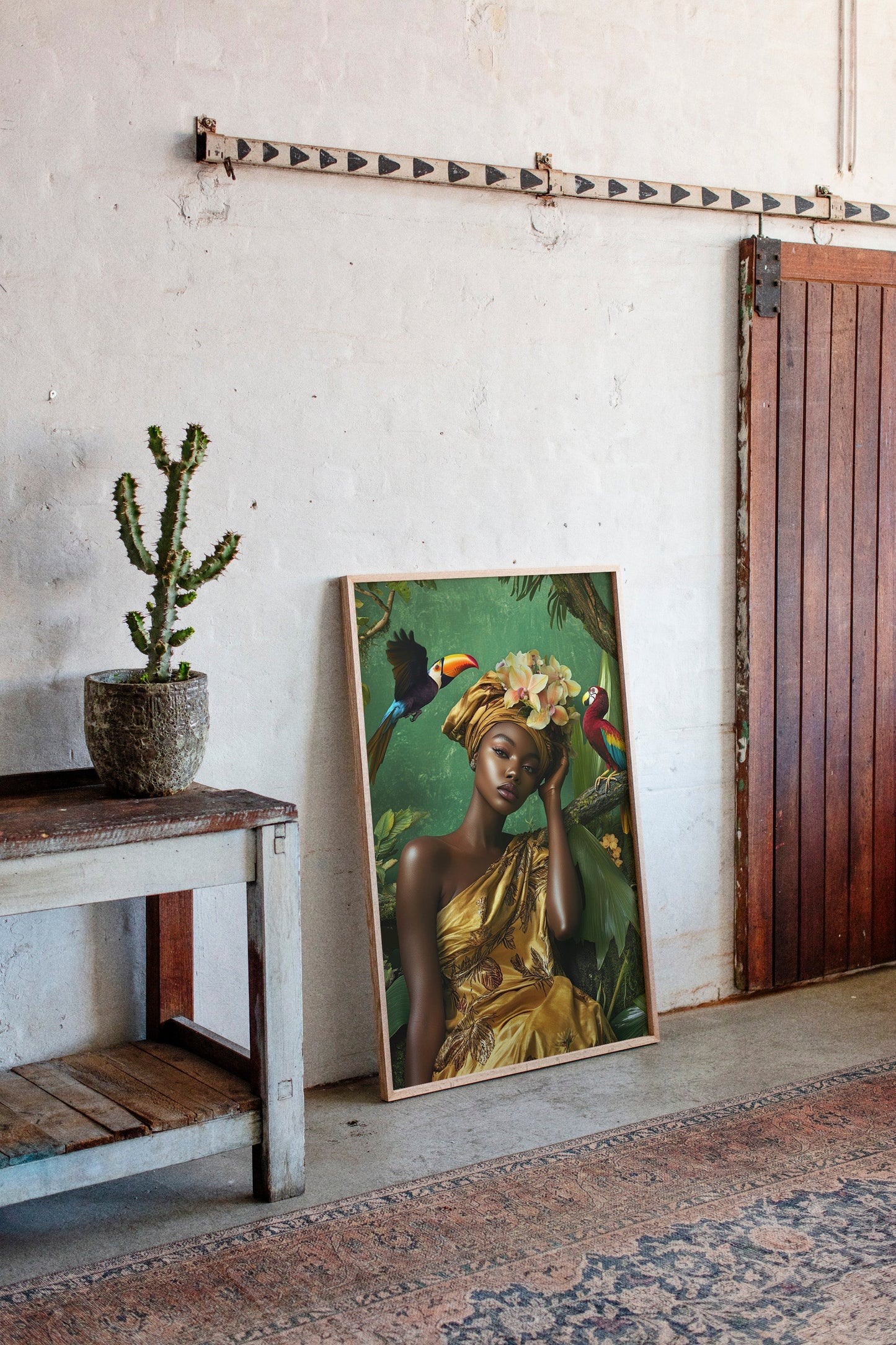Golden Muse of the Jungle - Boho Tropical Portrait Art
