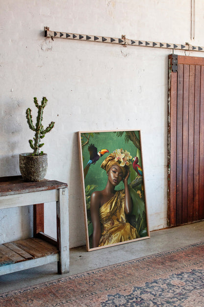 Golden Muse of the Jungle - Boho Tropical Portrait Art
