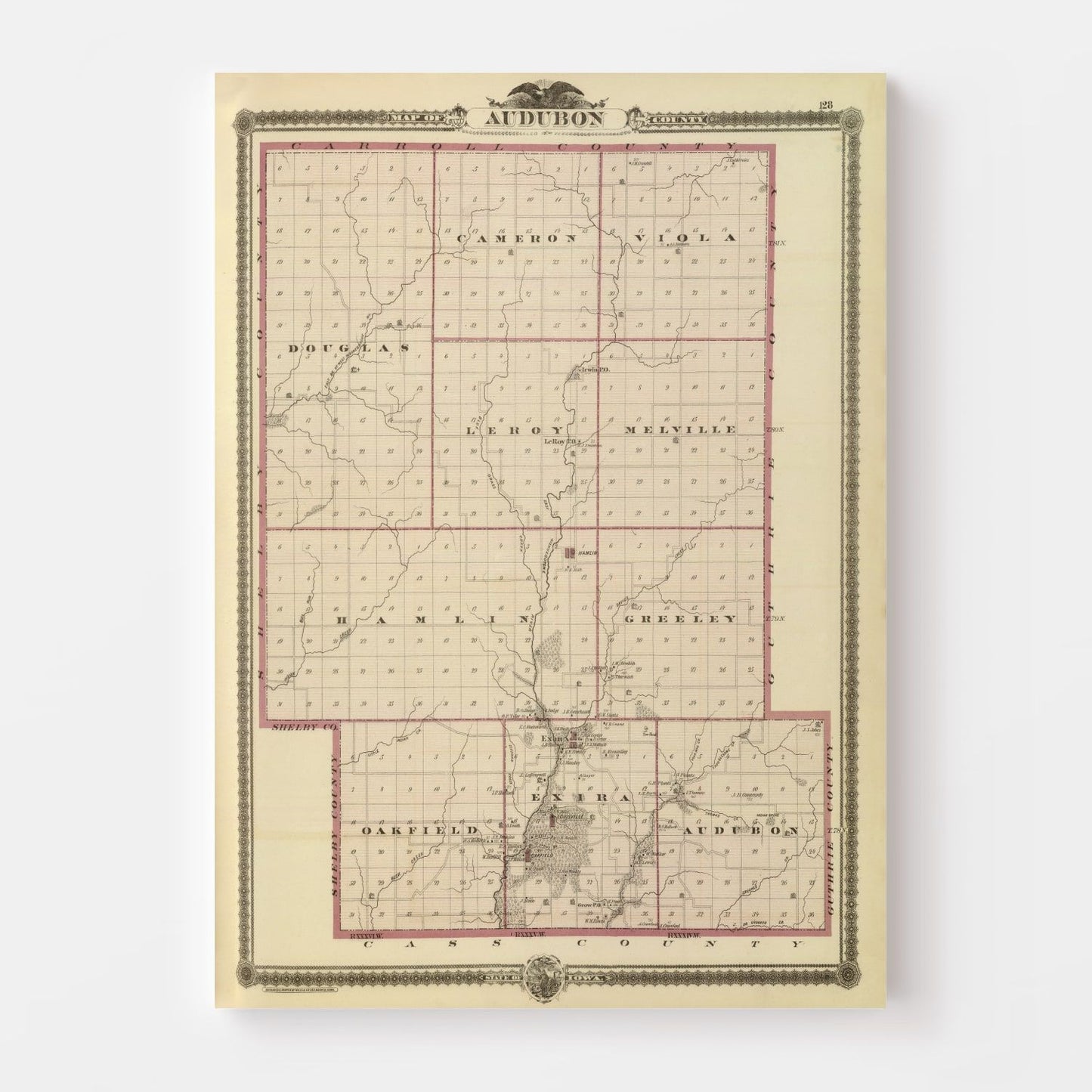 Vintage Map of Audubon County, Iowa, 1875