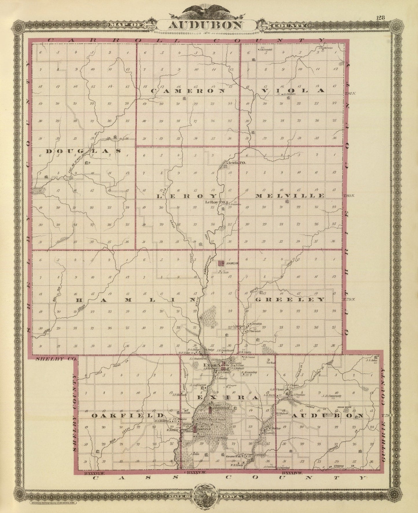Vintage Map of Audubon County, Iowa, 1875