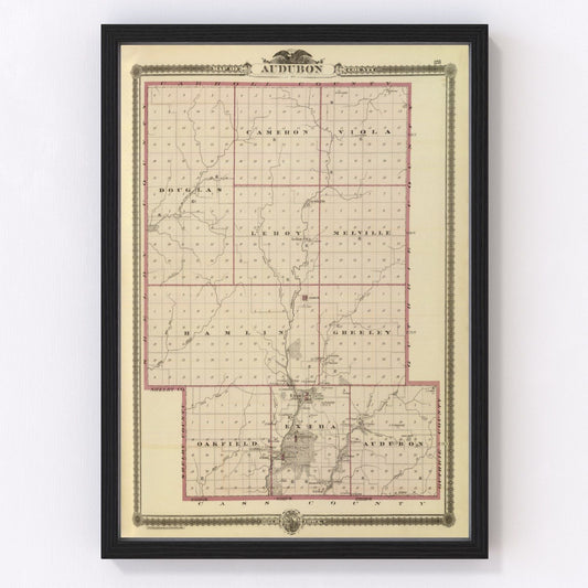 vintage map of Audubon County, Iowa, 1875, homestead era