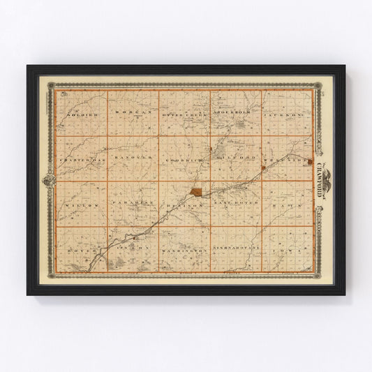 vintage map of Crawford County, Iowa, 1875