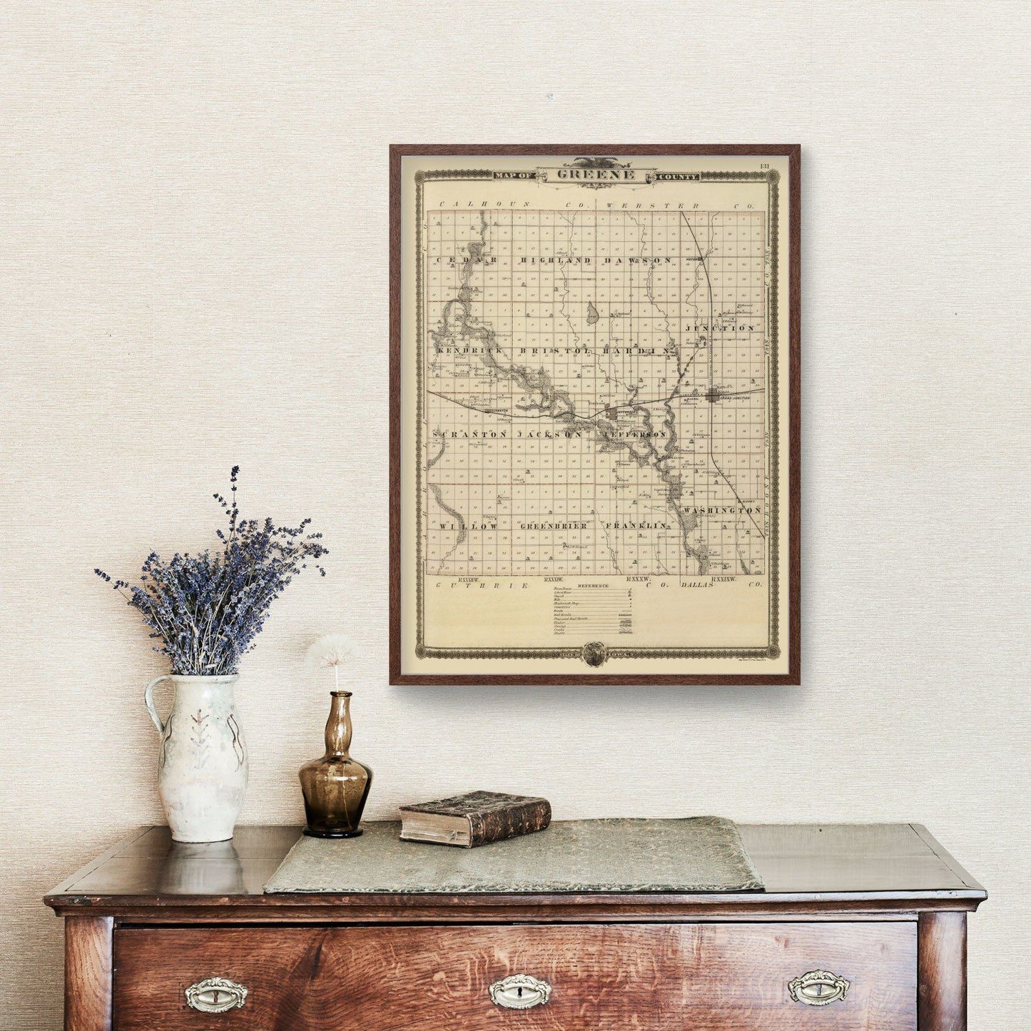 Vintage Map of Greene County, Iowa, 1875