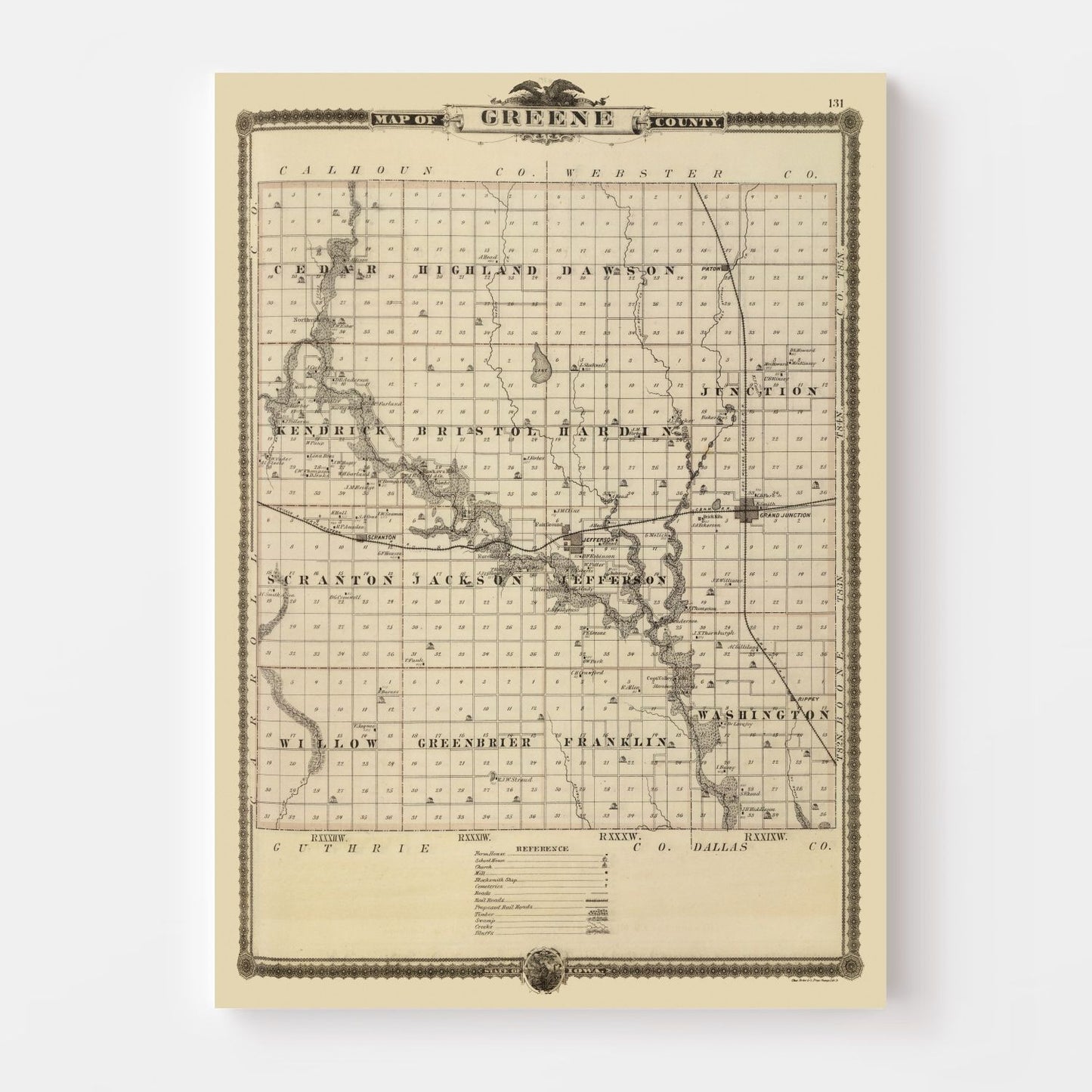 Vintage Map of Greene County, Iowa, 1875