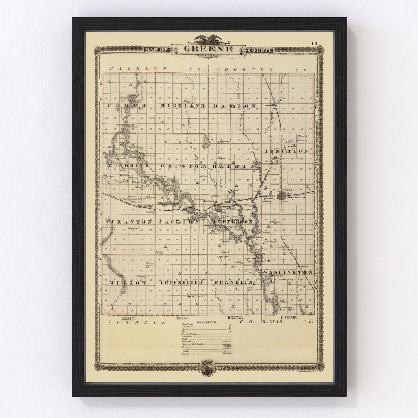 vintage map of Greene County, Iowa, 1875