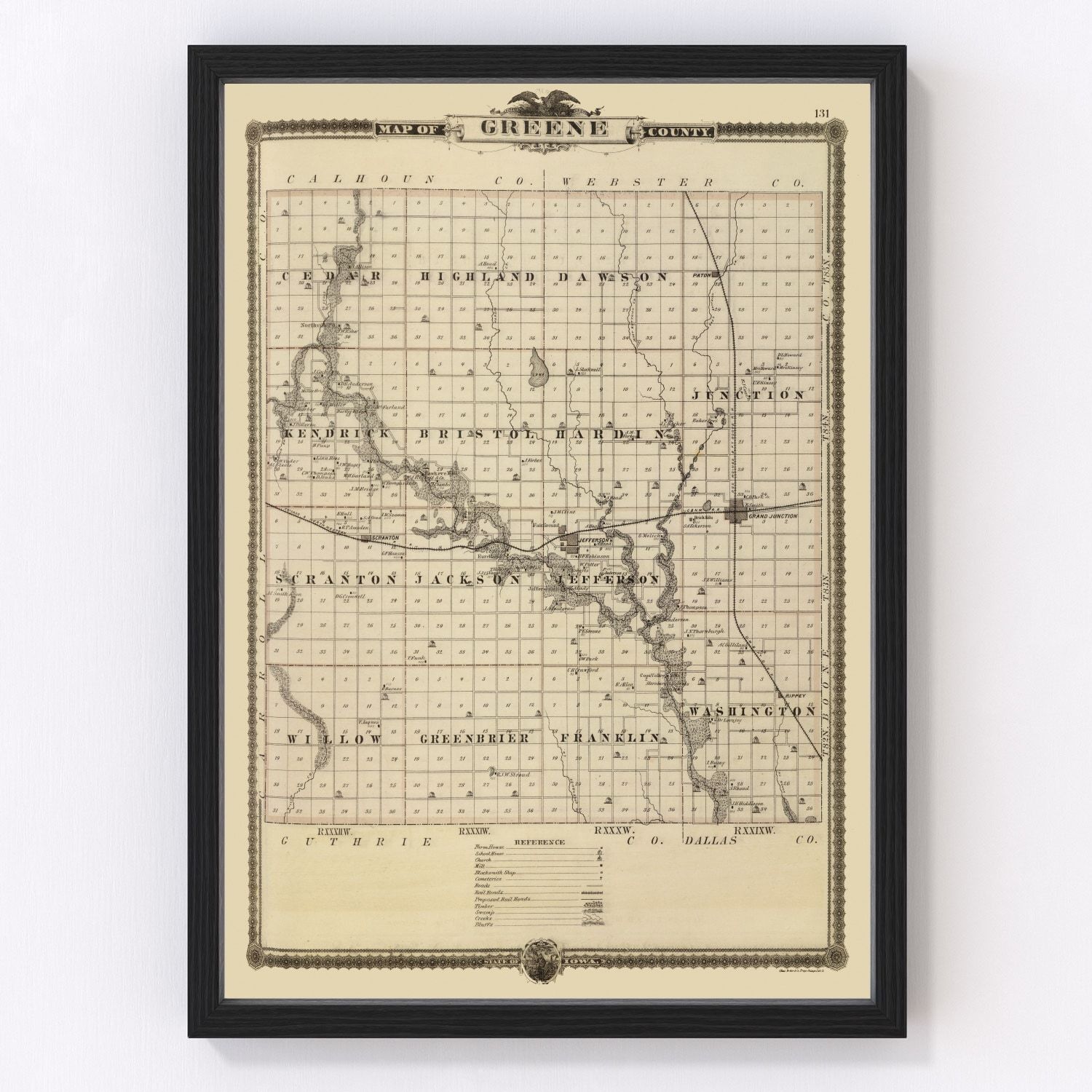 vintage map of Greene County, Iowa, 1875