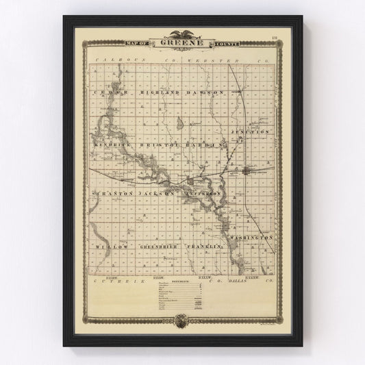 vintage map of Greene County, Iowa, 1875