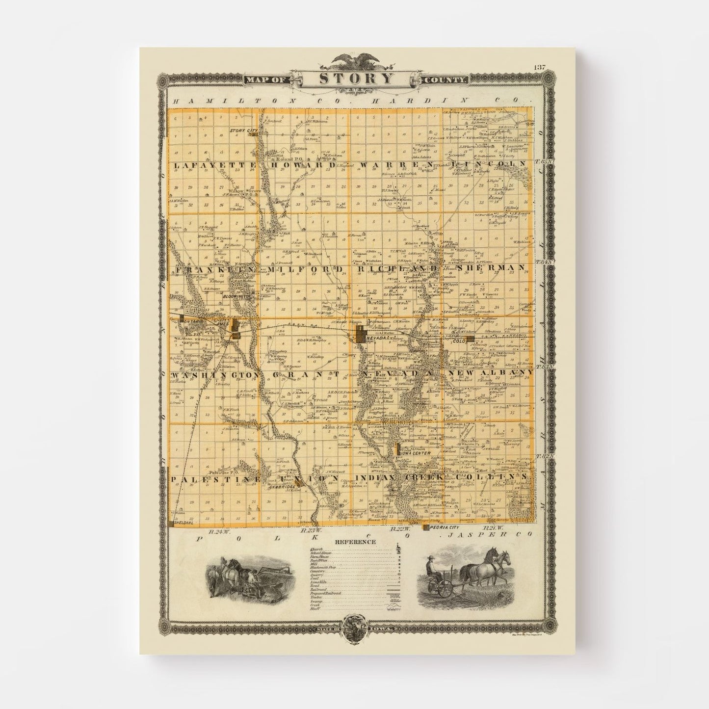 Vintage Map of Story County, Iowa, 1875