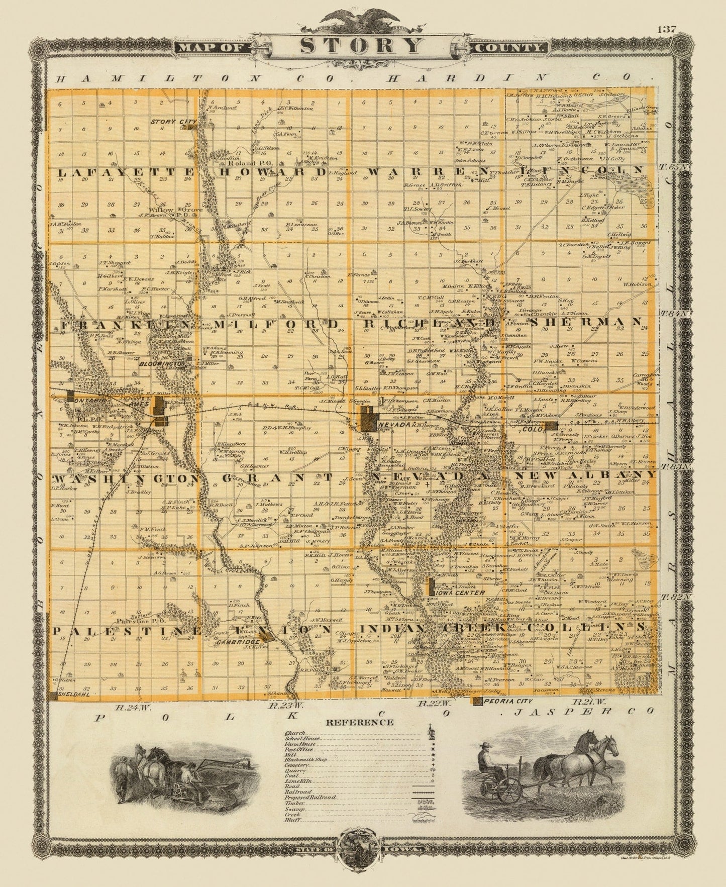 Vintage Map of Story County, Iowa, 1875