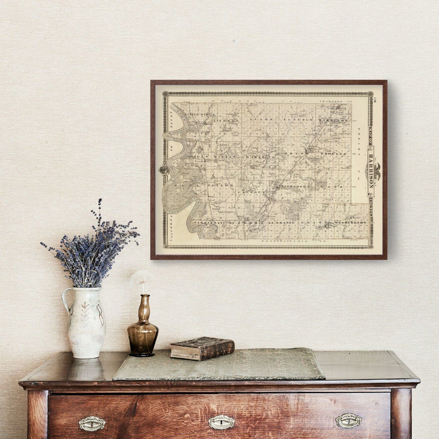Vintage Map of Harrison County, Iowa, 1875