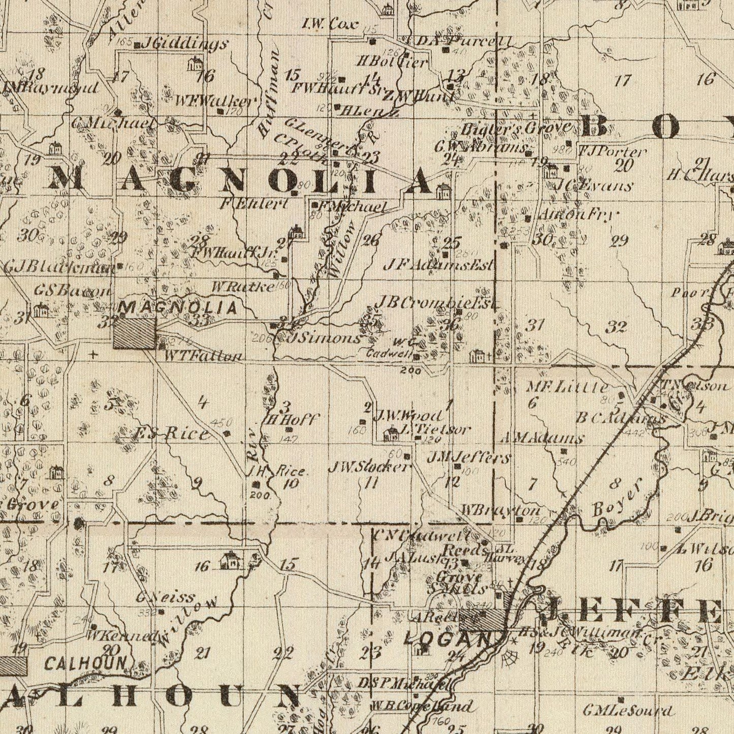 Vintage Map of Harrison County, Iowa, 1875