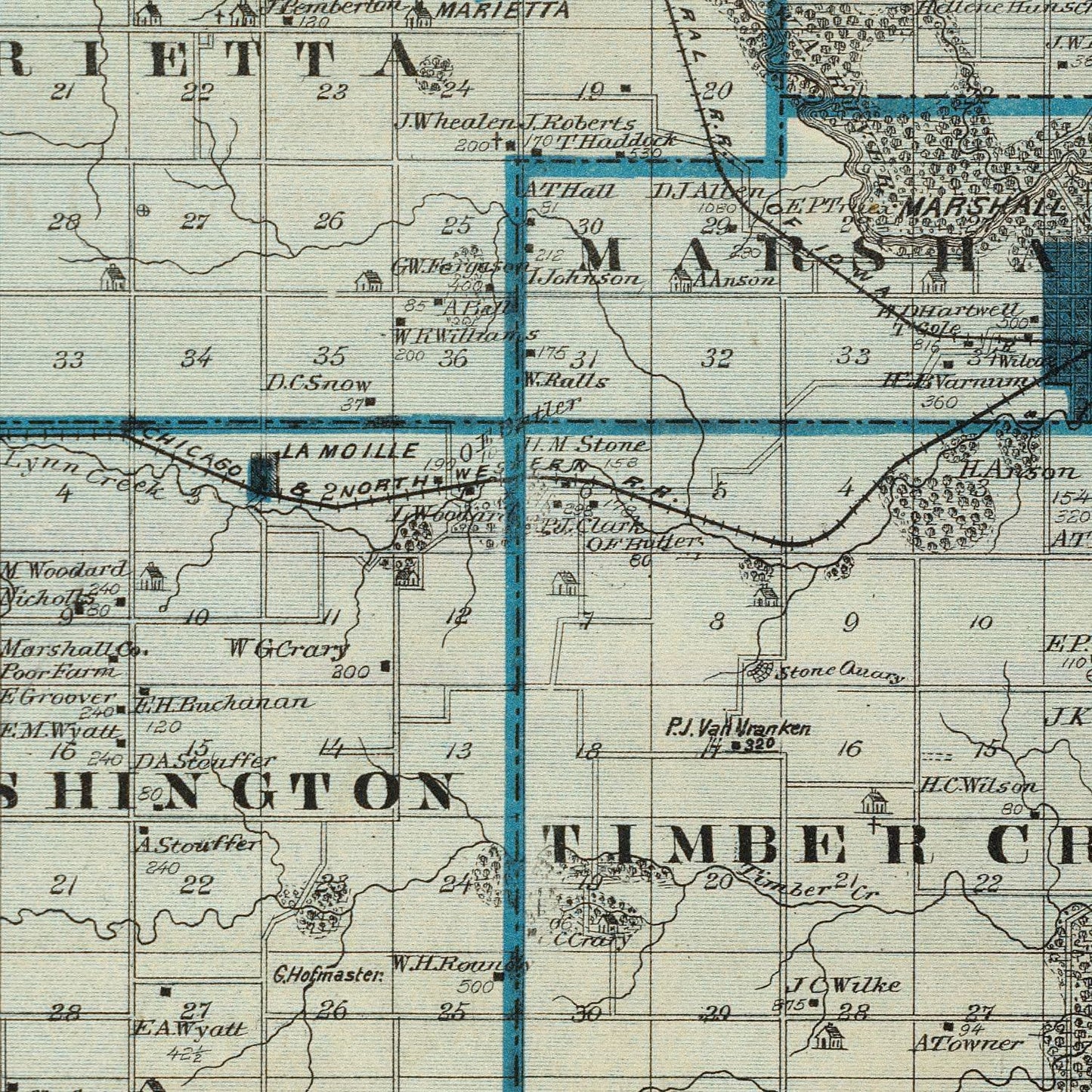 Vintage Map of Marshall County, Iowa, 1875