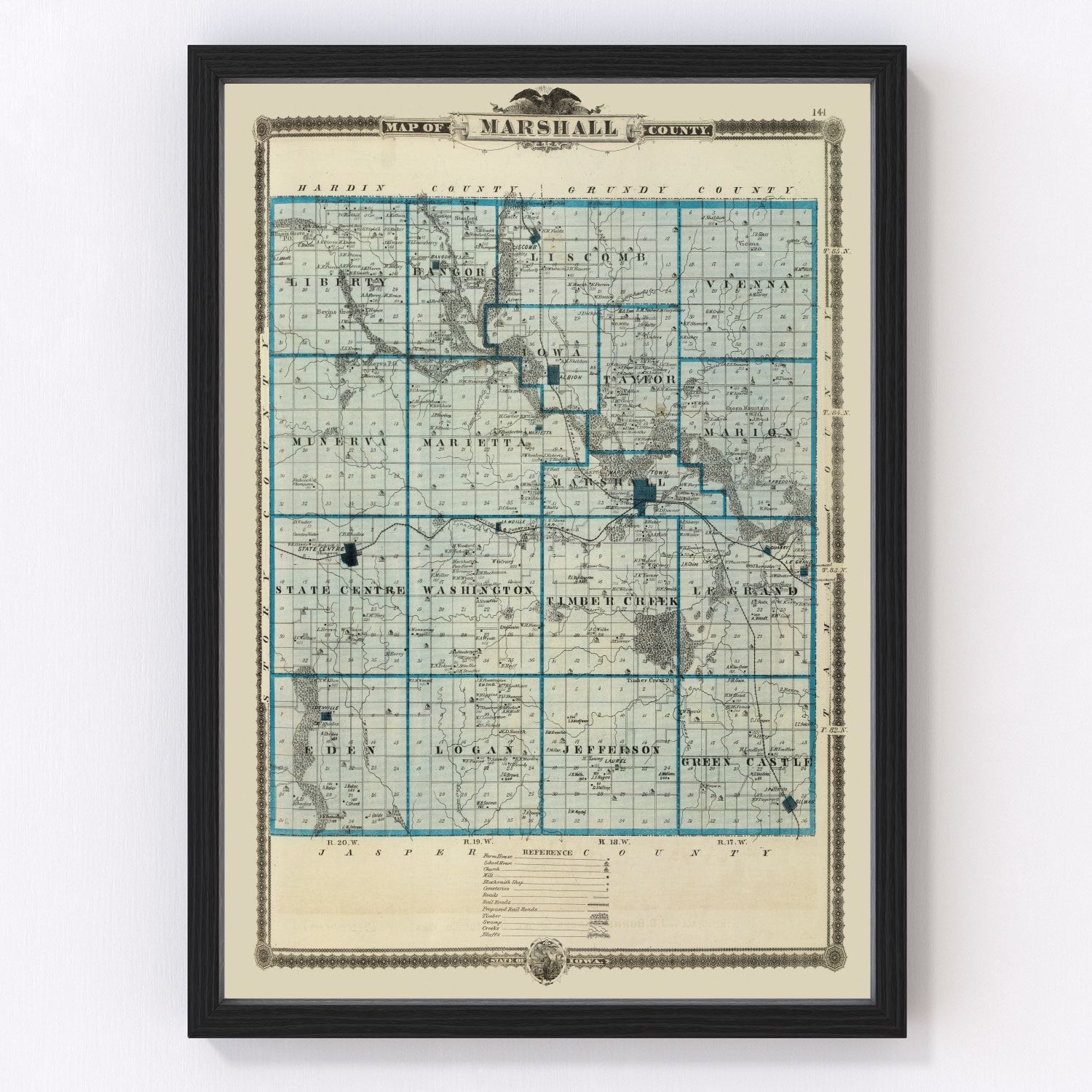 Vintage map of Marshall County, Iowa, 1875