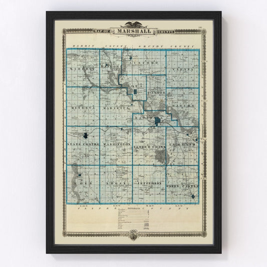 Vintage map of Marshall County, Iowa, 1875
