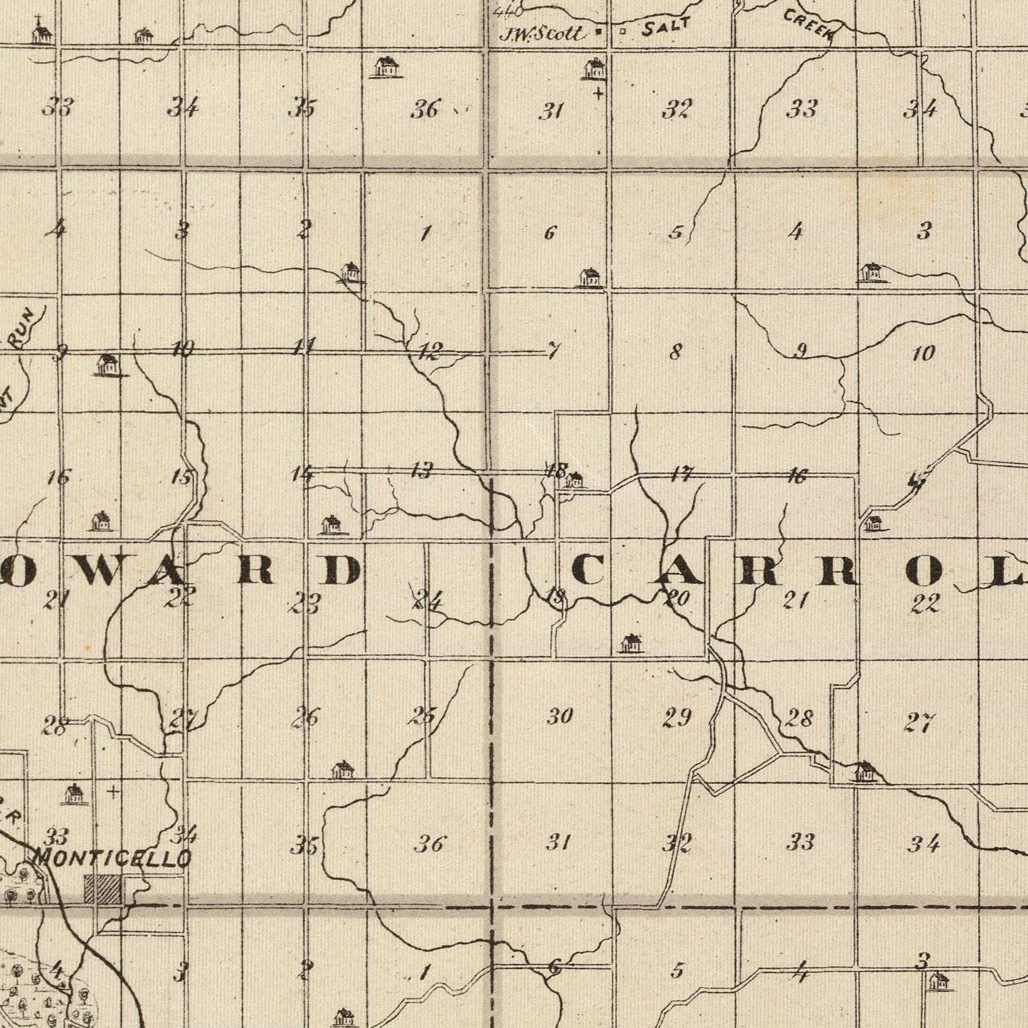 Vintage Map of Tama County, Iowa, 1875