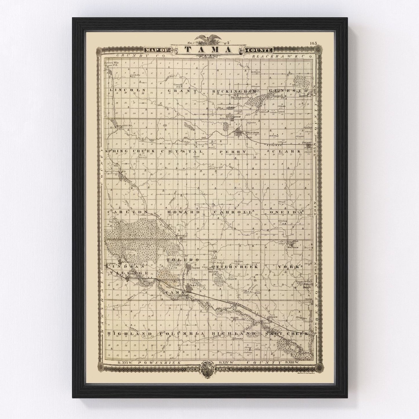 vintage map of Tama County, Iowa, 1875
