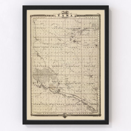 vintage map of Tama County, Iowa, 1875