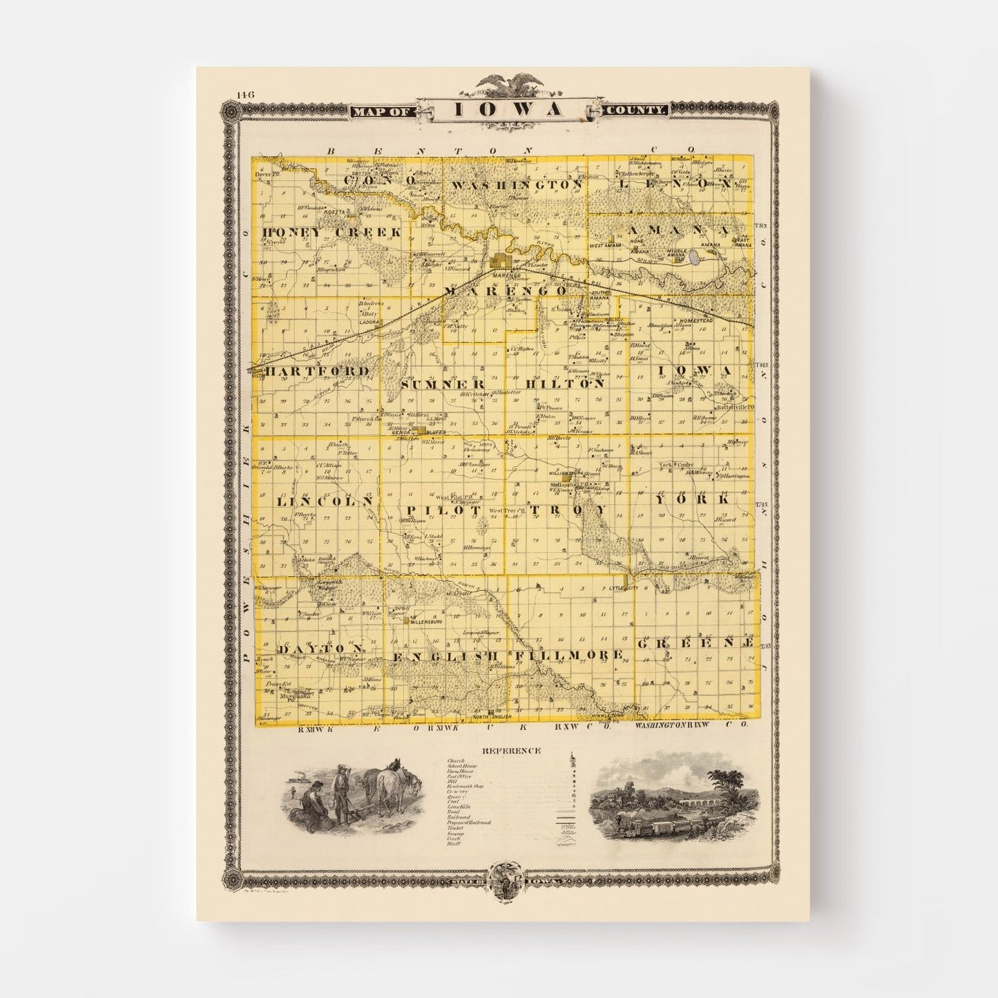 Vintage Map of Iowa County, Iowa, 1875
