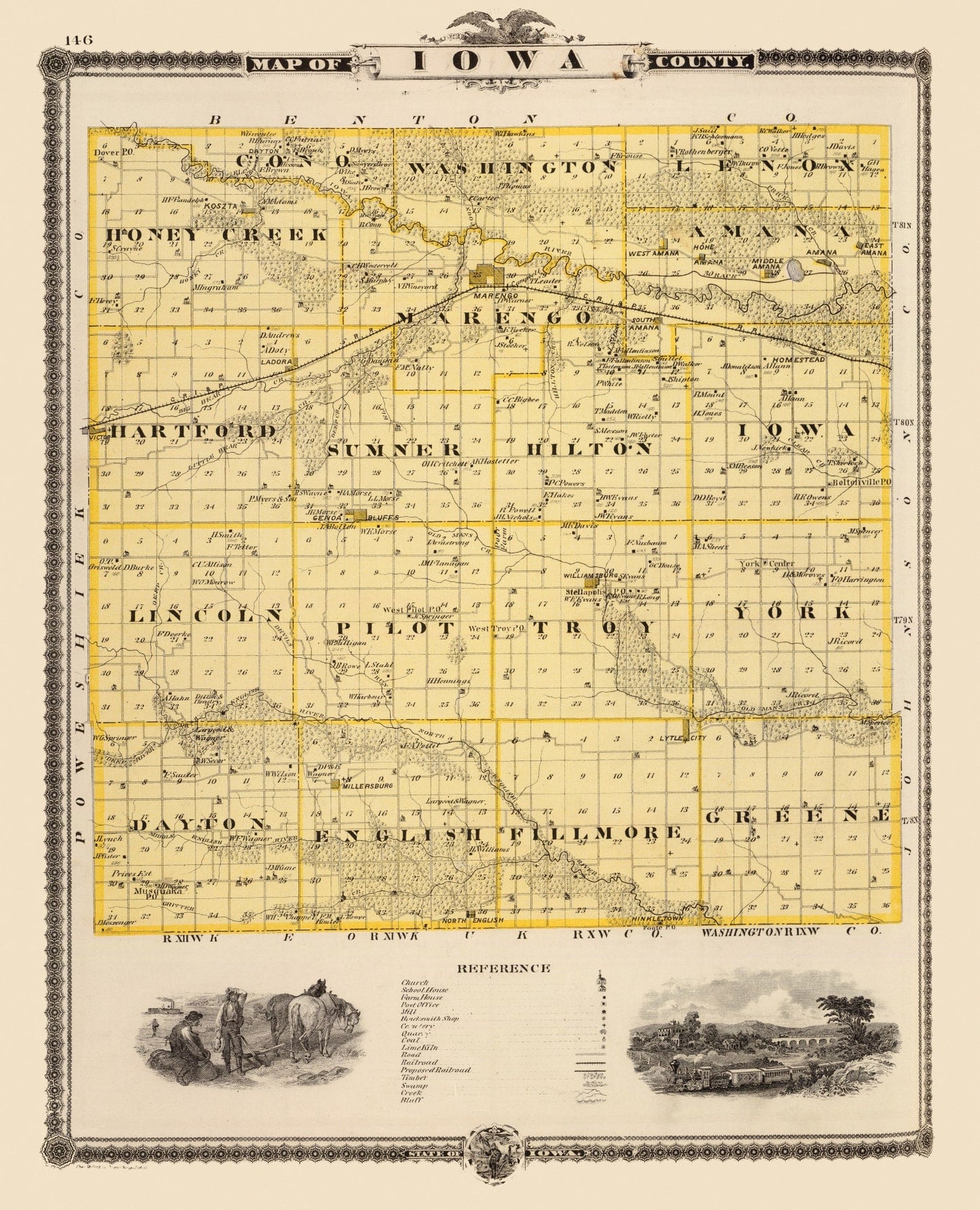 Vintage Map of Iowa County, Iowa, 1875