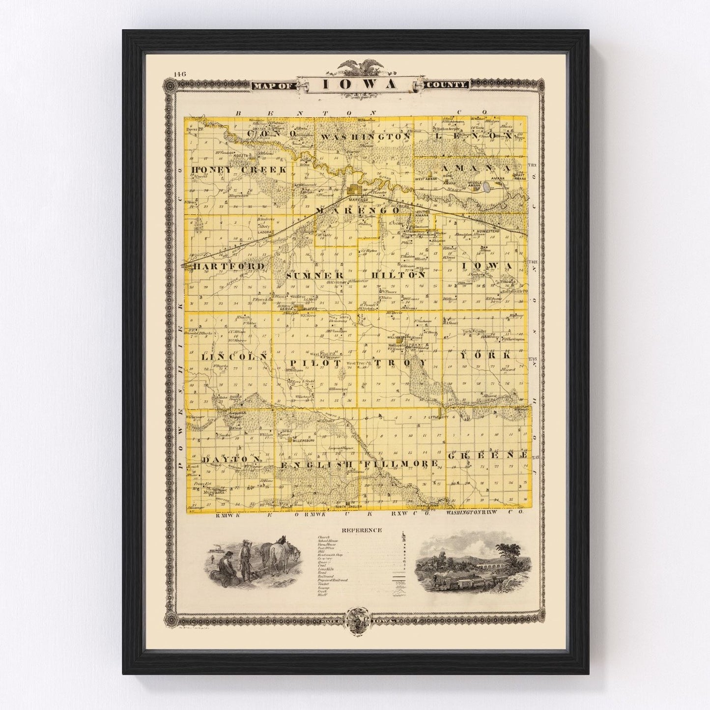 Vintage map of Iowa County, Iowa, 1875
