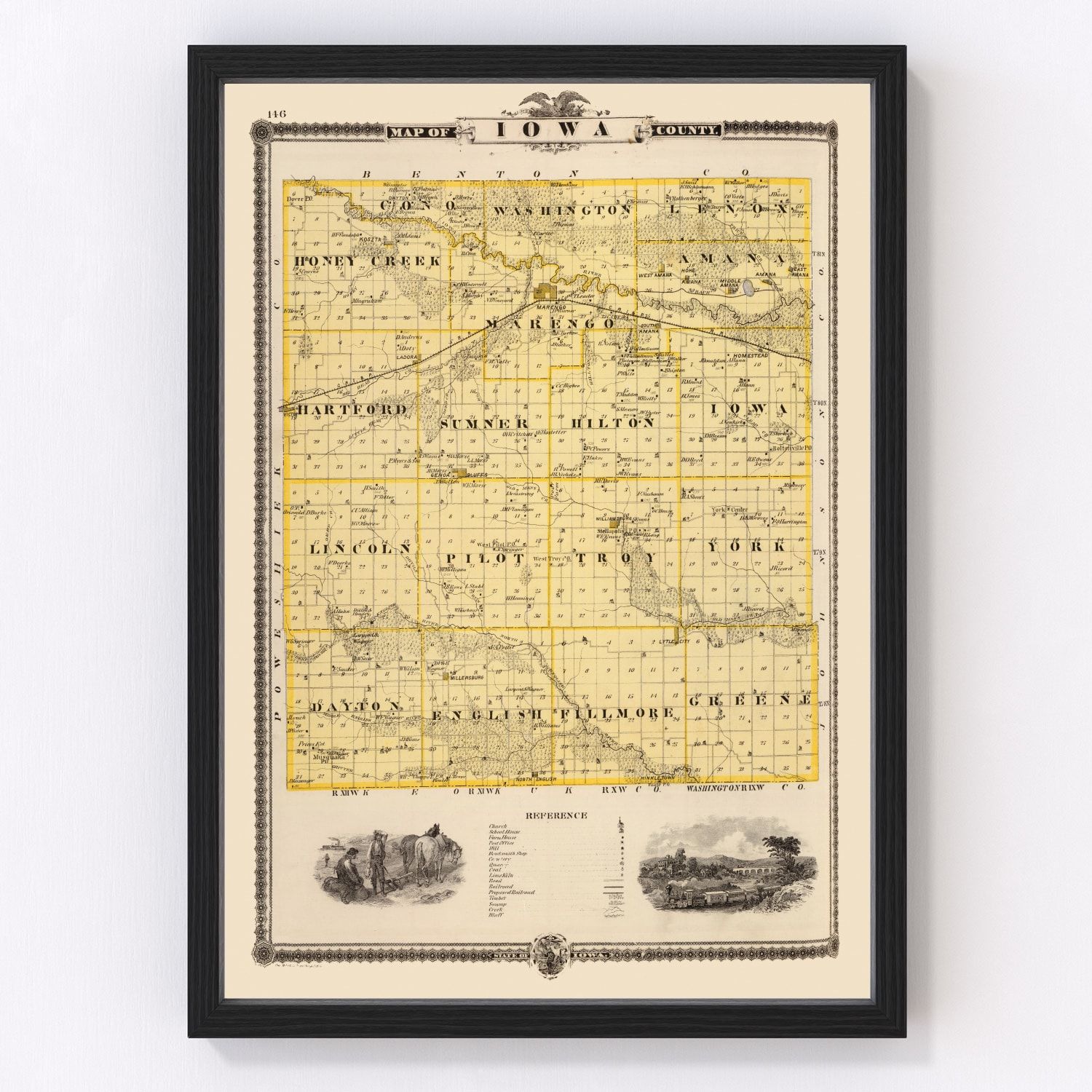Vintage map of Iowa County, Iowa, 1875