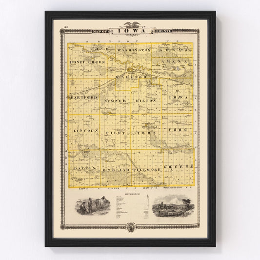 Vintage map of Iowa County, Iowa, 1875