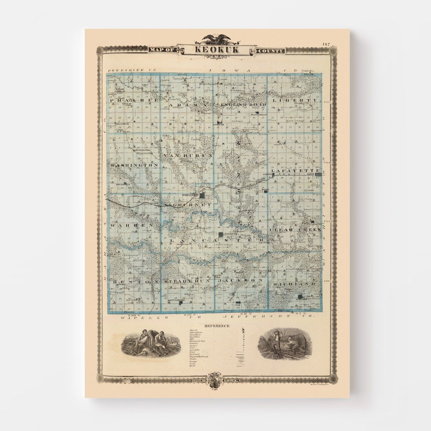 Vintage Map of Keokuk County, Iowa, 1875
