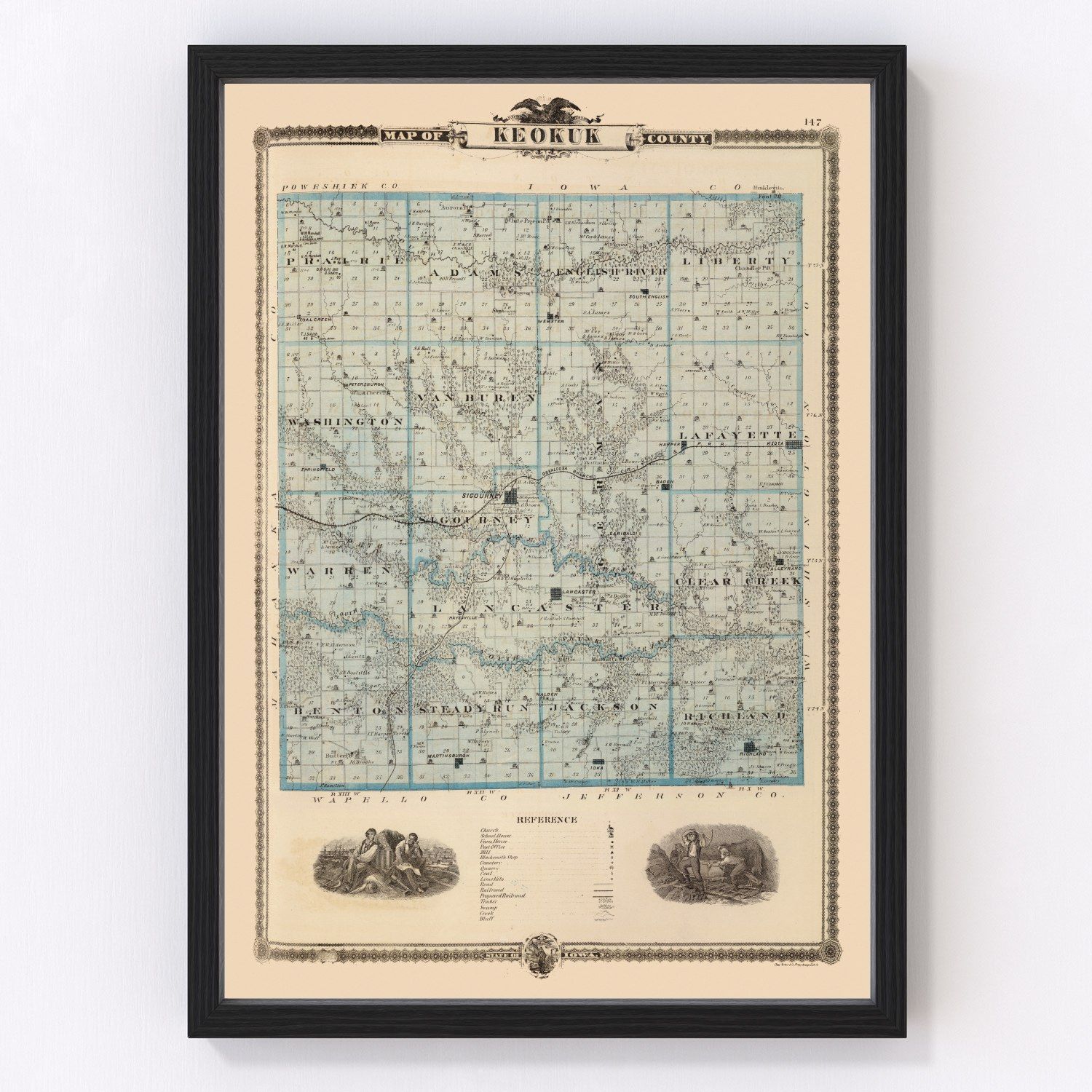 Vintage map of Keokuk County, Iowa, 1875