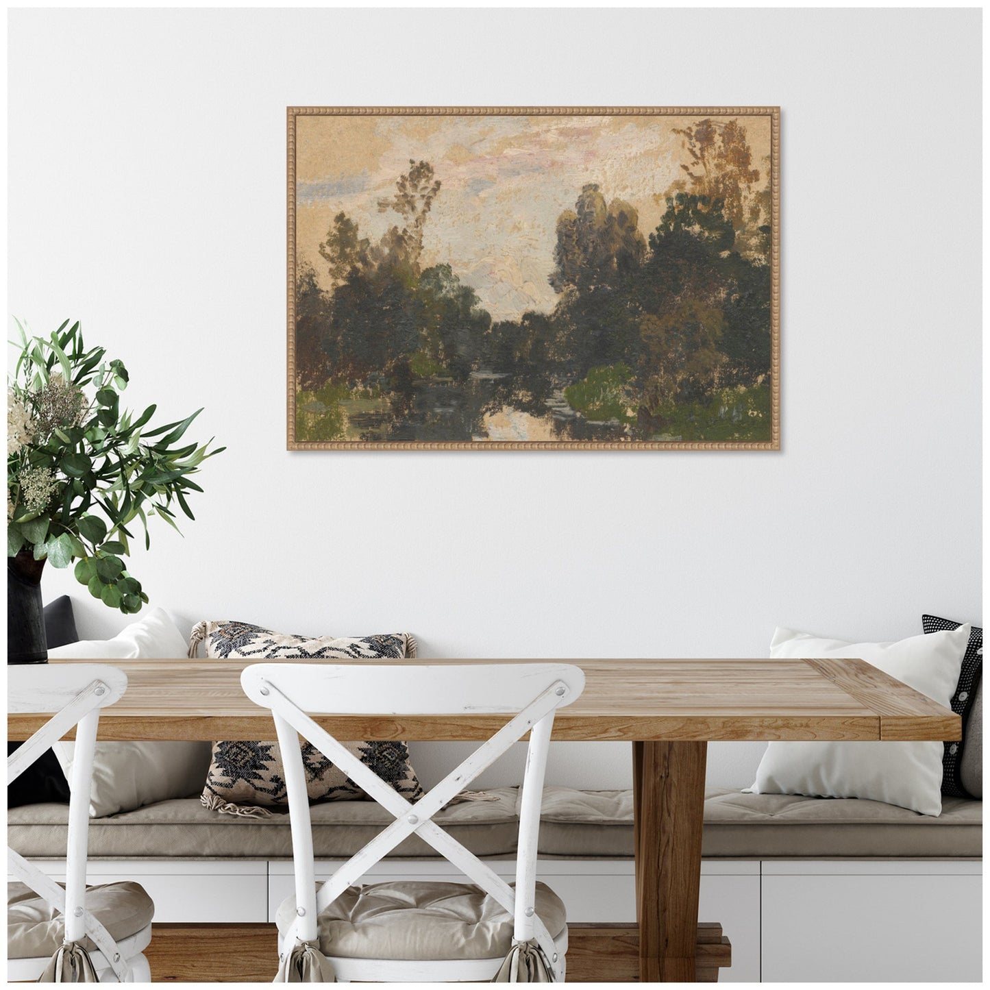 Wooded River Landscape Framed Canvas Wall Art