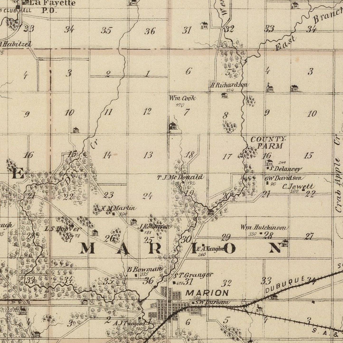 Vintage Map of Linn County, Iowa, 1875