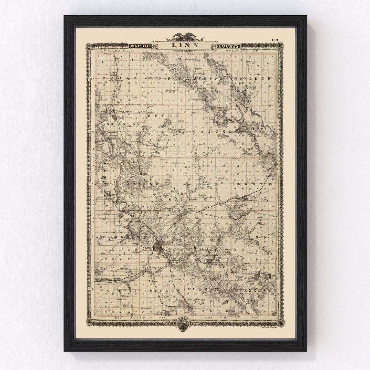 Vintage map of Linn County, Iowa, 1875