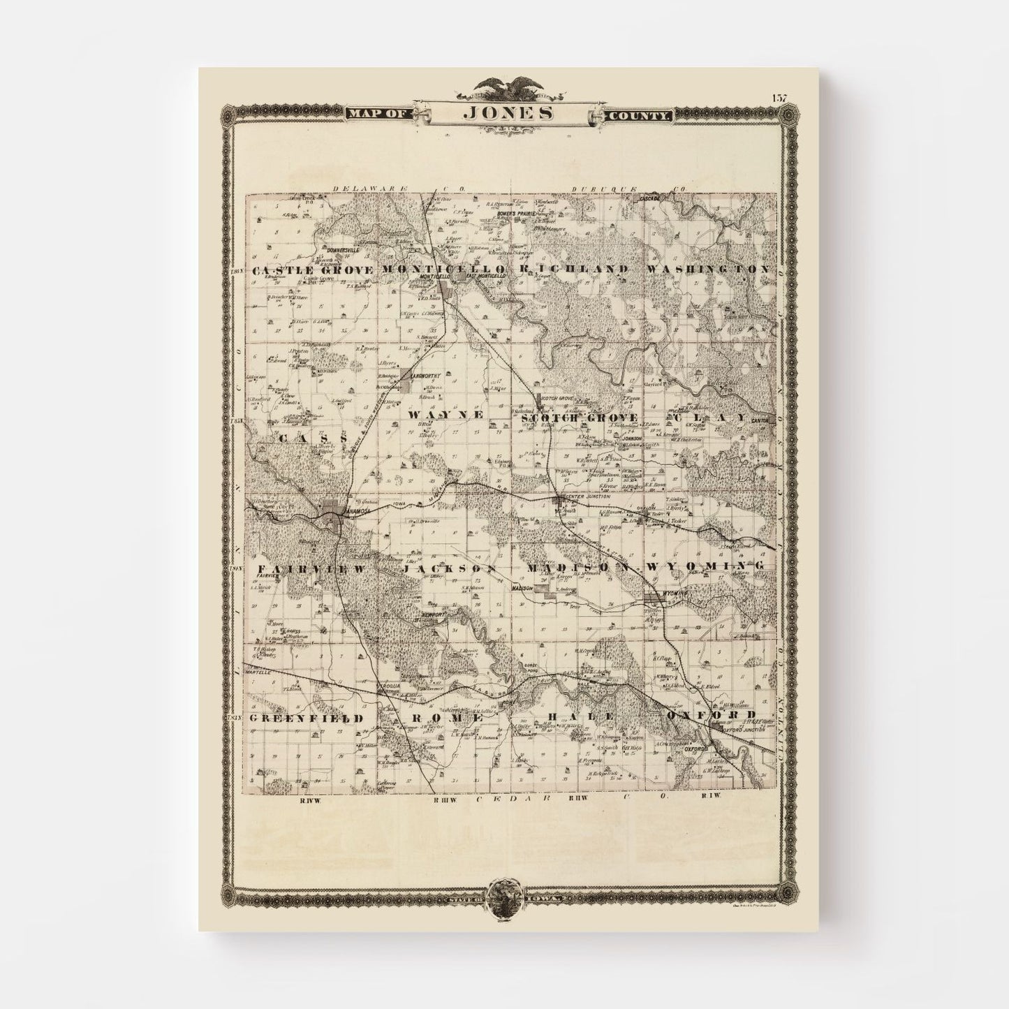 Vintage Map of Jones County, Iowa, 1875