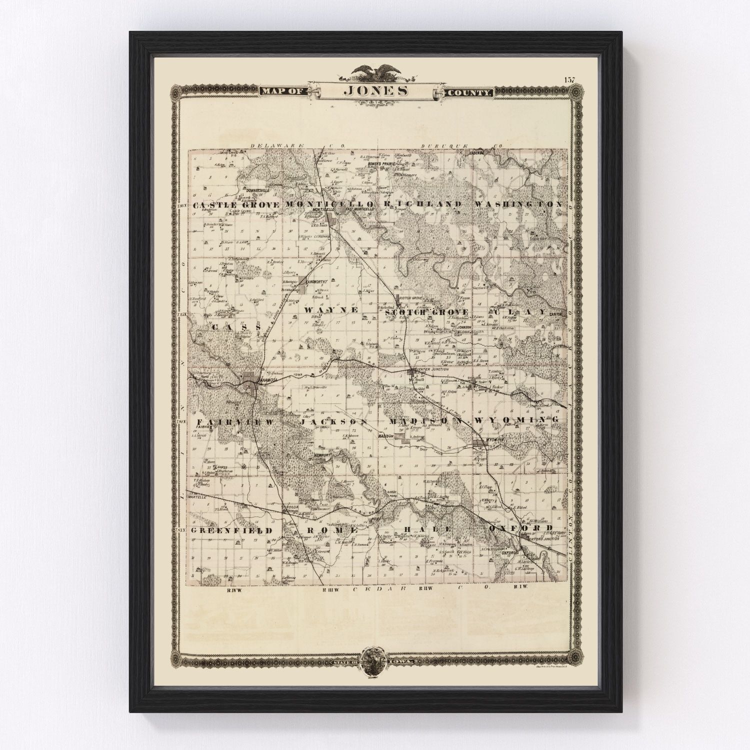 Vintage map of Jones County, Iowa, 1875