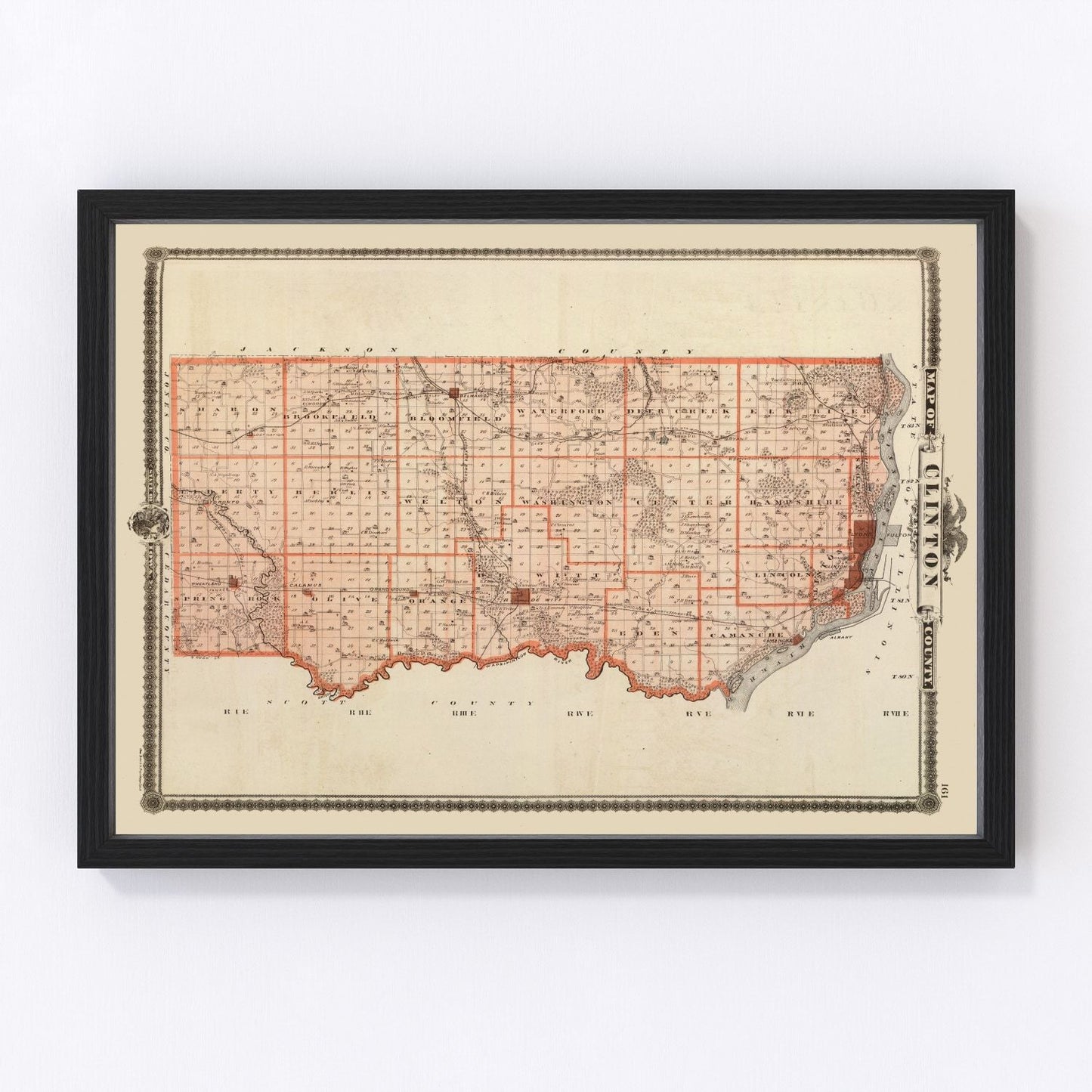 Vintage map of Clinton County, Iowa, 1875