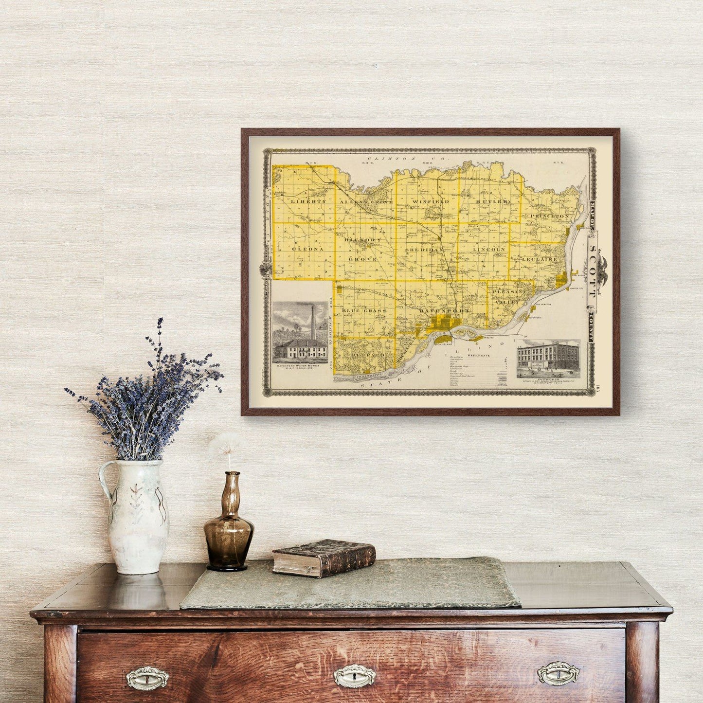 Vintage Map of Scott County, Iowa, 1875