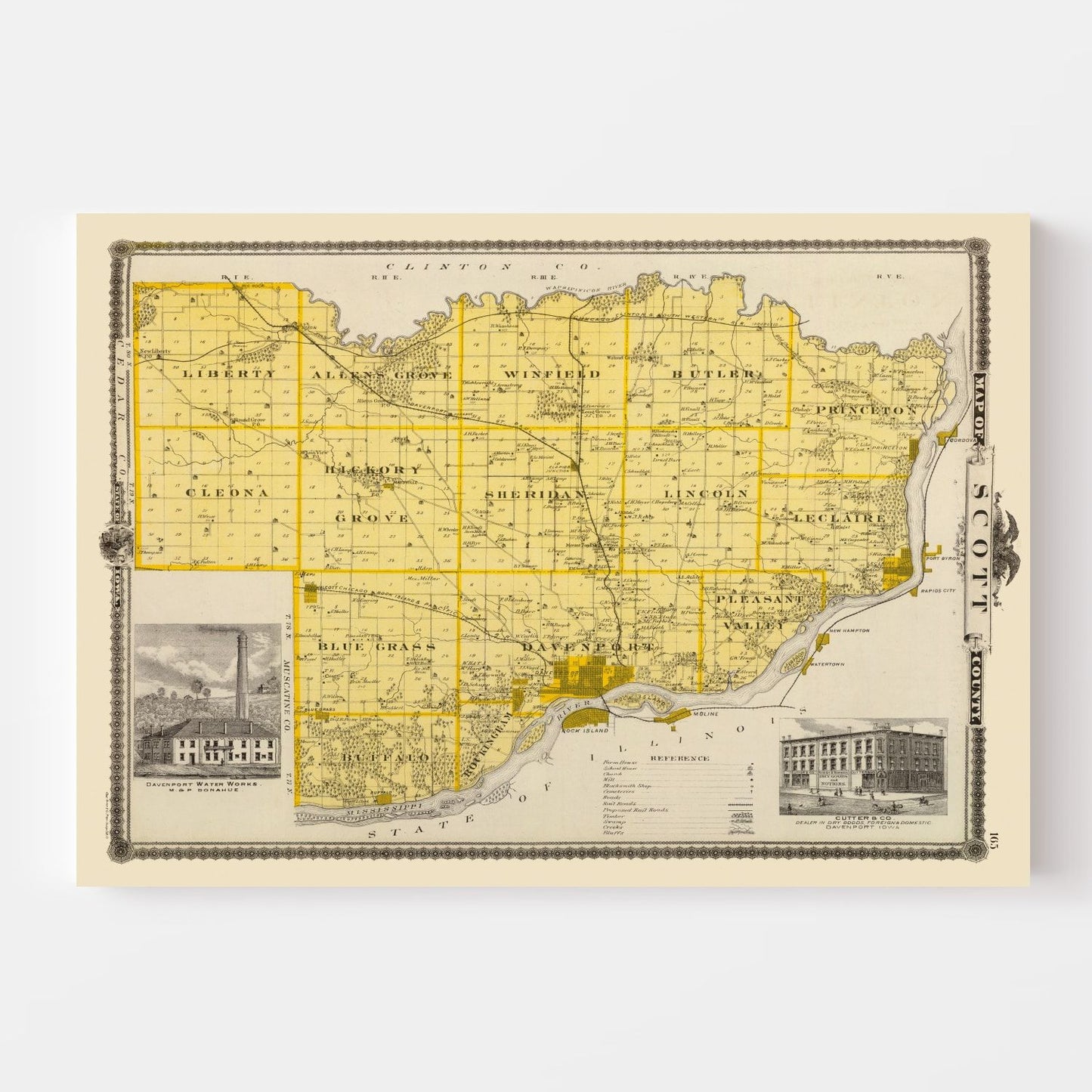 Vintage Map of Scott County, Iowa, 1875